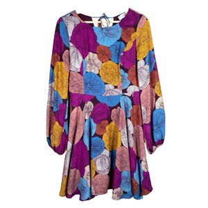 Yuni Dress Retro Artsy Floral Colorful Vibrant Fit n Flare Long Sleeve Flowy